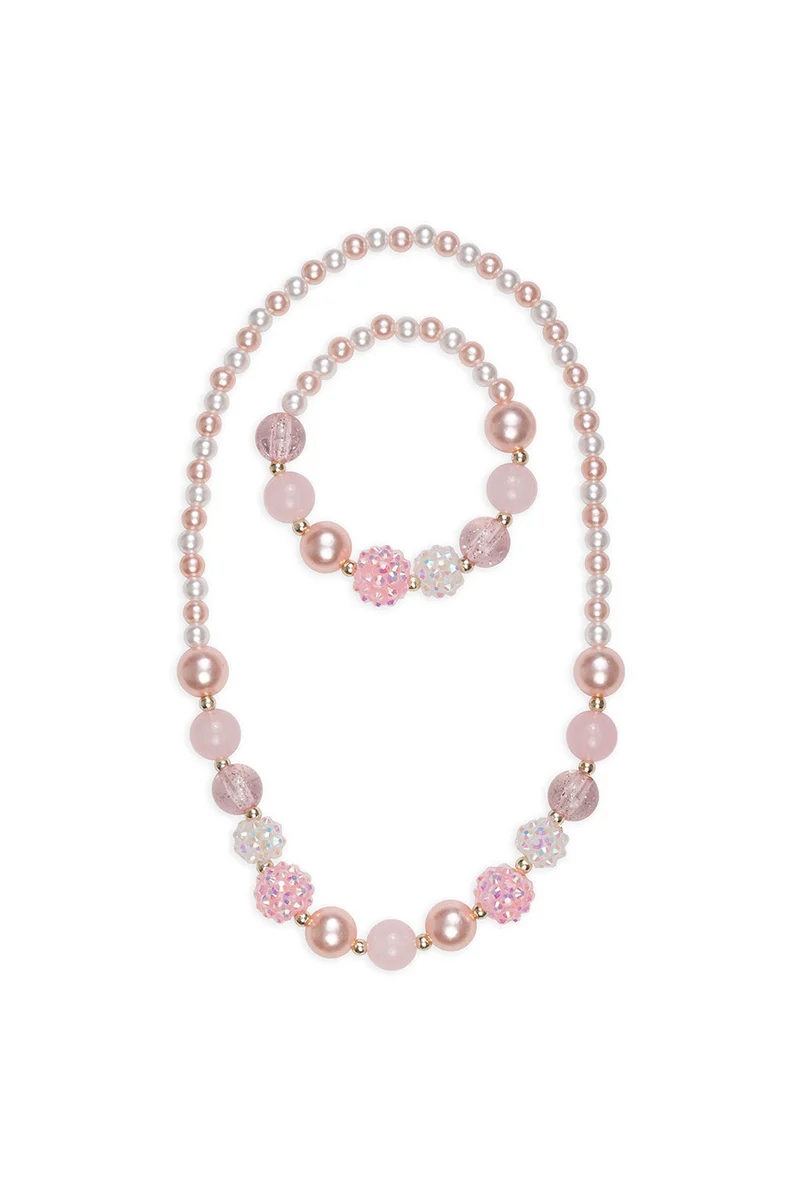 Pinky Pearl Necklace  & Bracelet 2Pc Set