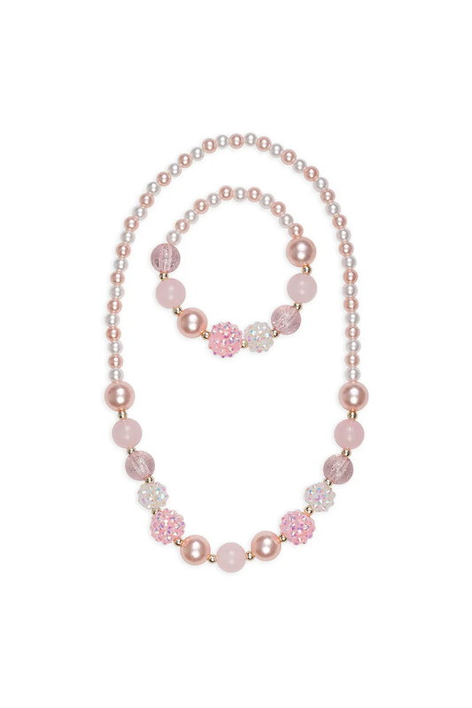 Pinky Pearl Necklace  & Bracelet 2Pc Set