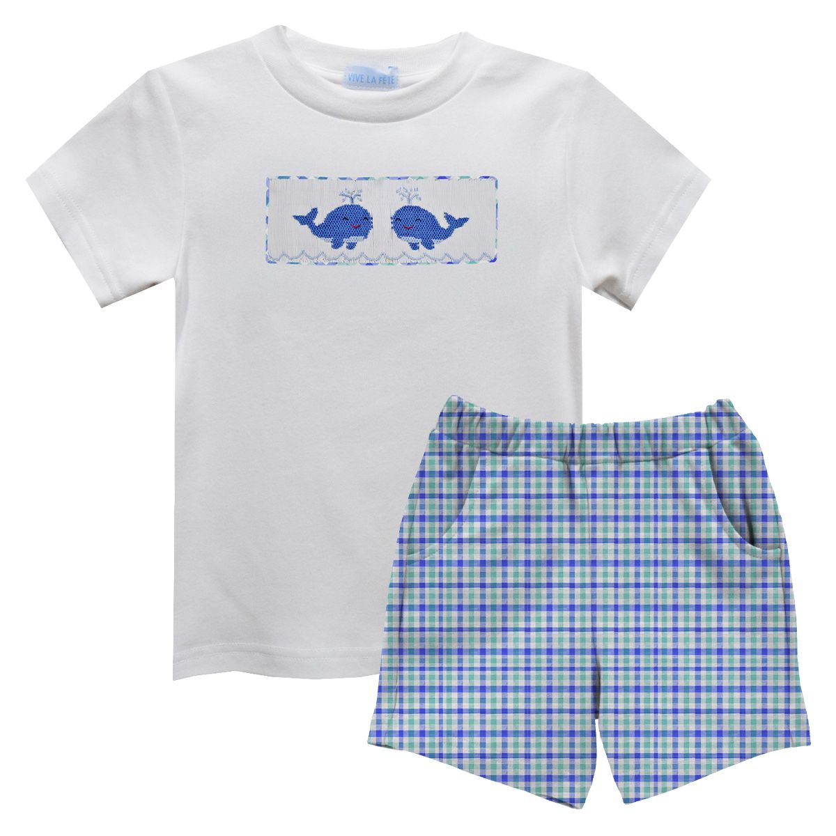 Whales Smocked White Tee and Short Boy Set