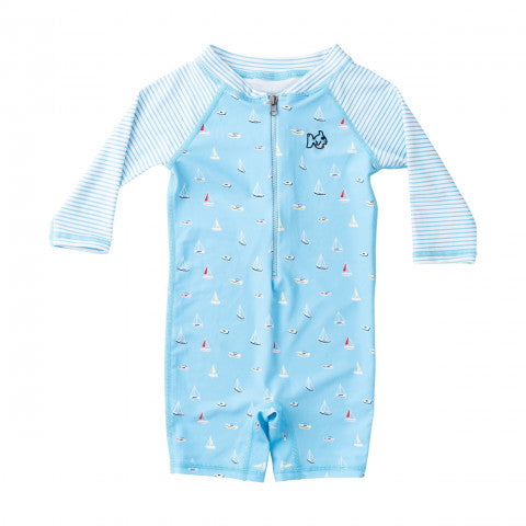 Baltic Sea Boats in the Bay Lil Reef Baby Rashguard Swimtrunk