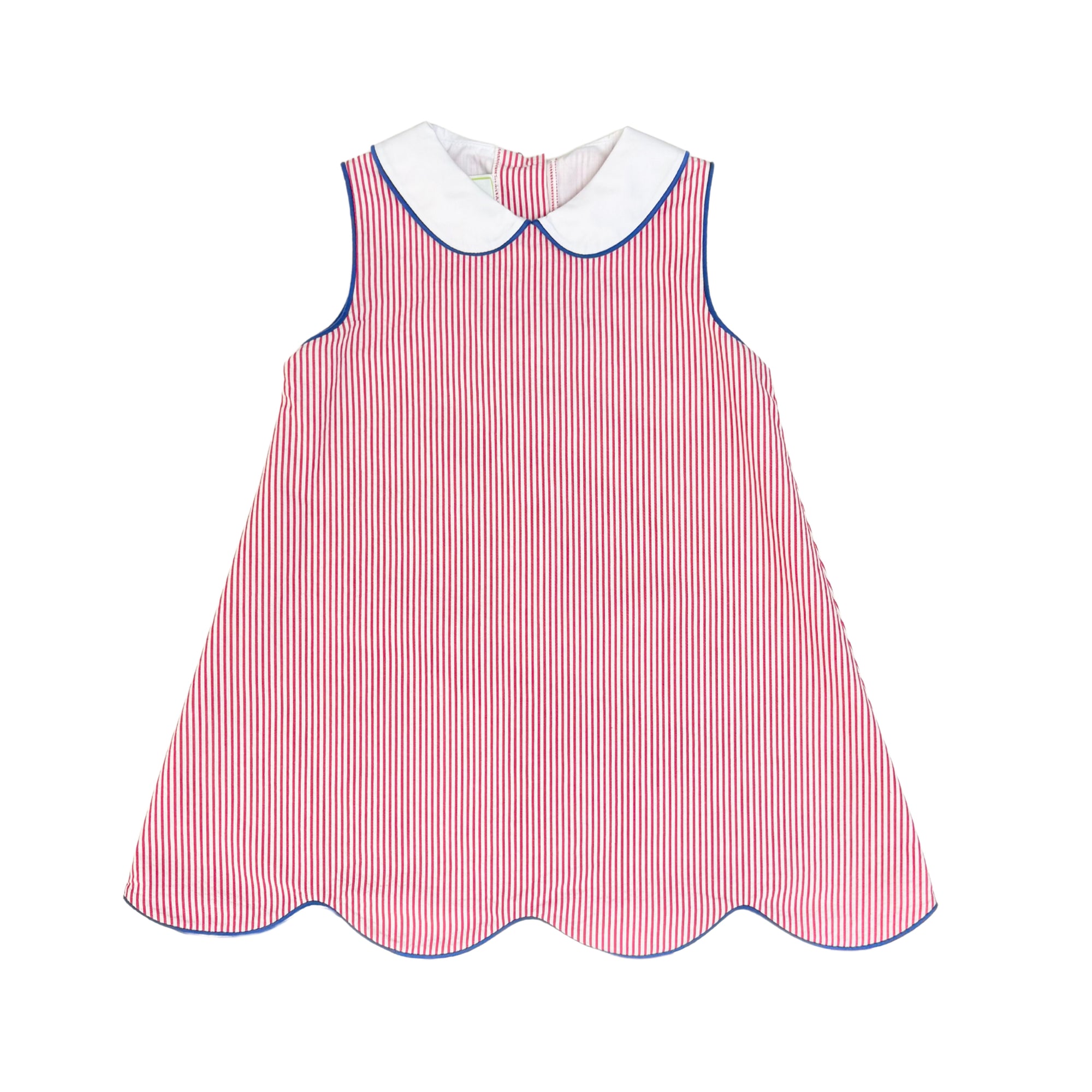 Kendall Dress Red Stripe Seersucker w/ Royal Blue Trim